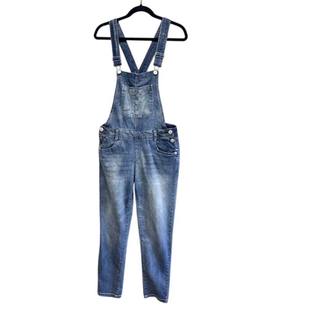Wallflower Bib Overalls Denim Blue Stretch Adjustable‎ Straps Pockets Size Large